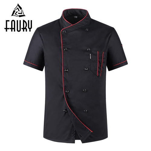 Unisex Casual Soft Chef Jackets Short Sleeve Oblique Collar Double Breasted Kitchen Catering Restaurant Food Serive Work Uniform